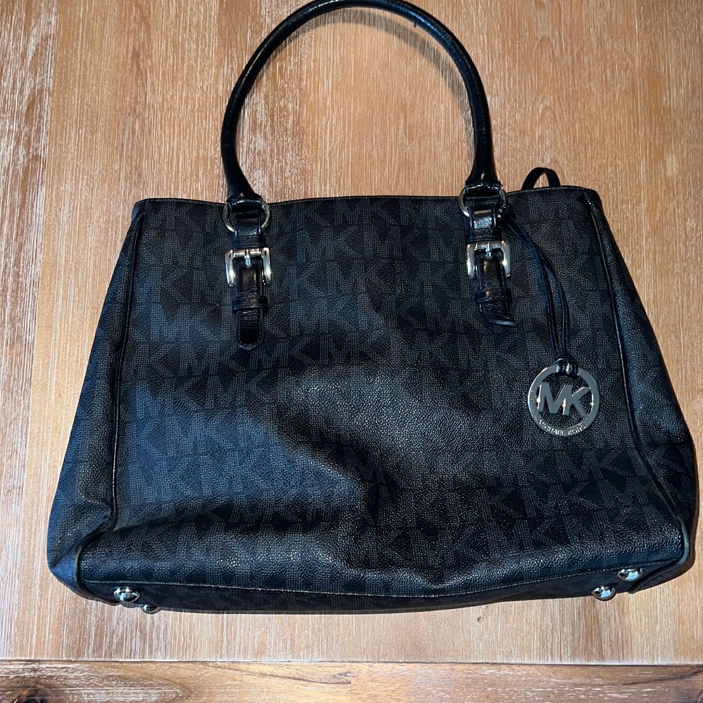 Michael Kors Purse. Black Mk Pattern. Euc - image 1